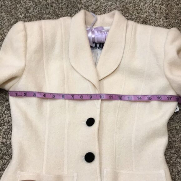 Vintage Wayne Rogers szS cream colored wool blazer jacket with shoulder pads EVC - Picture 12 of 13